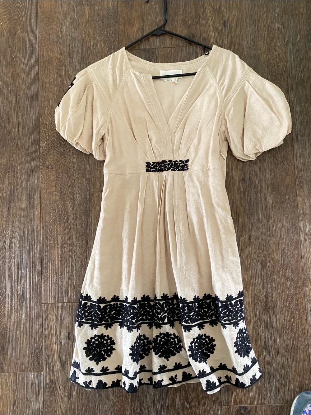 Anthropologie Cream Mini Dress with Black Floral Embroidery - Picture 1 of 5